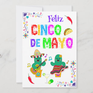 Colourful Festive Cinco de Mayo 2025 Dancing Cactu Holiday Card