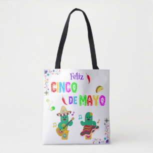 Colourful Festive Cinco de Mayo 2025 Dancing Cactu Tote Bag