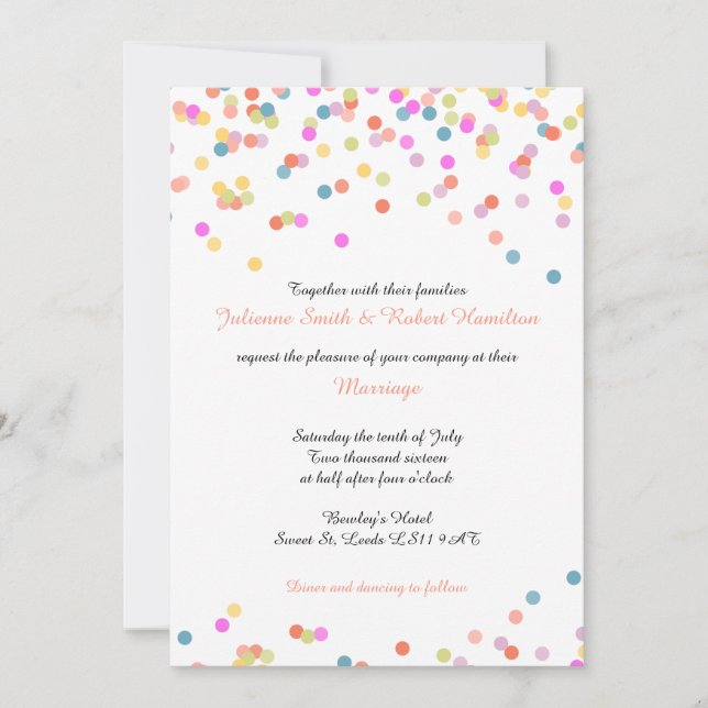 Colourful Festive Confetti Wedding Invitations (Front)