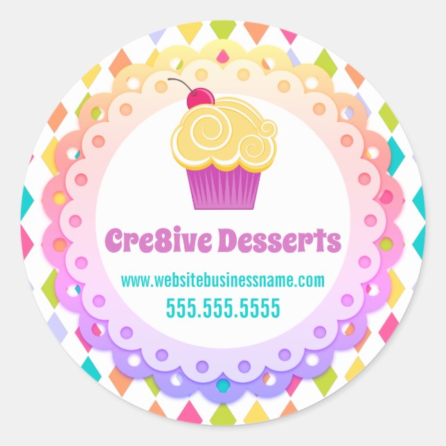 Colourful Festive Cupcake Bakery Packaging Seals (Front)