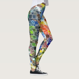 Colourful Festive Floating Tile Artwork Leggings