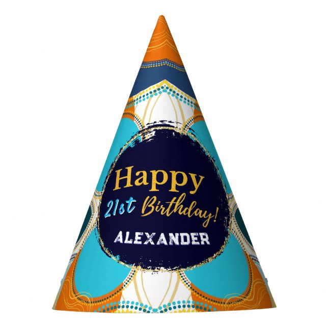 Colourful Festive Fun Retro Abstract Personalise Party Hat (Front)