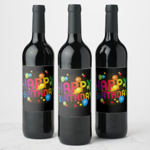 Colourful Festive Happy Birthday Wine Label