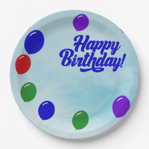 Colourful festive Happy birthday with balloons Paper Plate