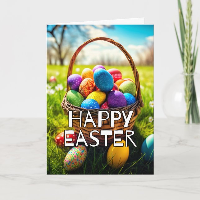 Colourful Festive Happy Easter Basket Holiday Card (Front)