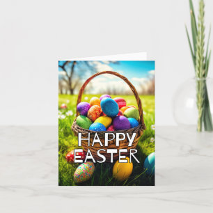 Colourful Festive Happy Easter Basket Holiday Card