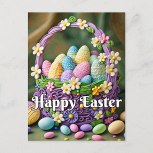 Colourful Festive Happy Easter Basket Postcard