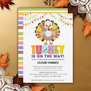 Colourful Festive Little Turkey Baby Shower Invitation