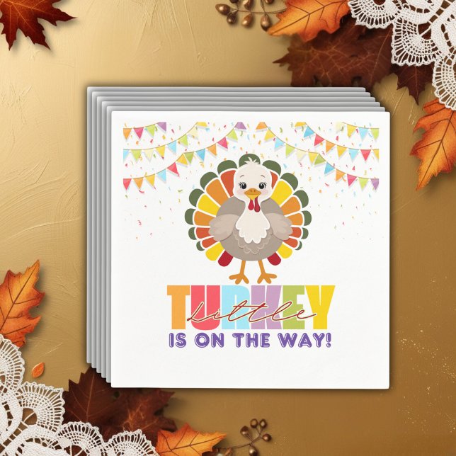 Colourful Festive Little Turkey Baby Shower Napkin (Creator Uploaded)