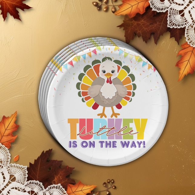 Colourful Festive Little Turkey Baby Shower Paper Plate (Creator Uploaded)