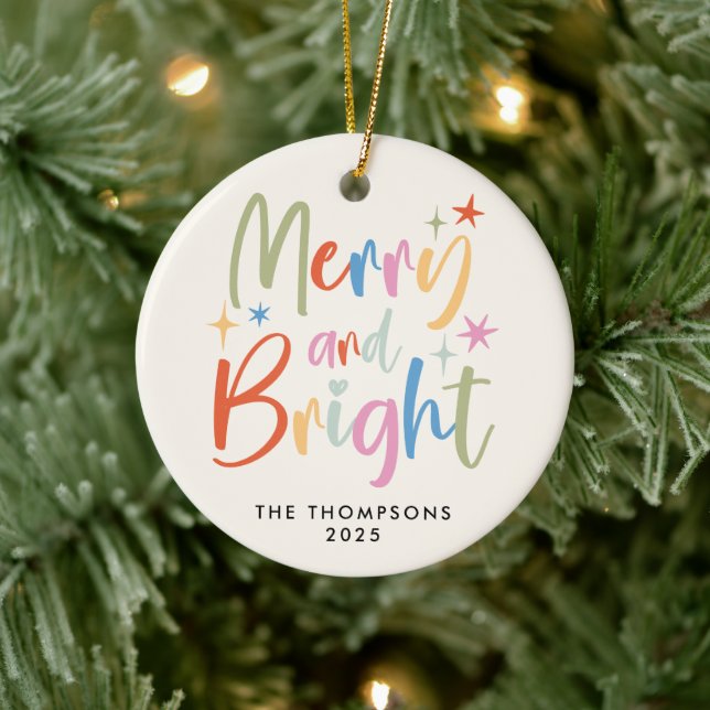 Colourful Festive Merry and Bright Photo Christmas Ceramic Tree Decoration (Tree)