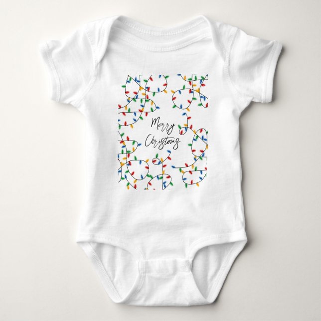 Colourful Festive Merry Christmas Lights Pattern  Baby Bodysuit (Front)