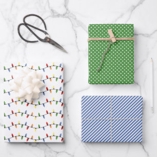 Colourful Festive Party String Lights Art Pattern Wrapping Paper Sheet