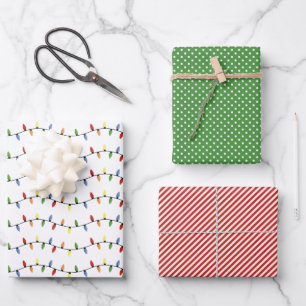 Colourful Festive Party String Lights Art Pattern Wrapping Paper Sheet