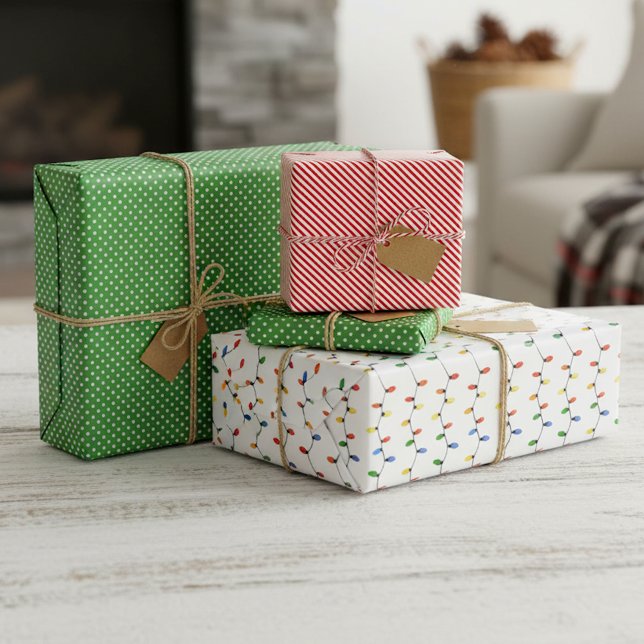 Colourful Festive Party String Lights Art Pattern Wrapping Paper Sheet (Creator Uploaded)