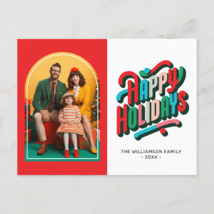 Colourful Festive Retro Arch Family Photo Holiday Postcard