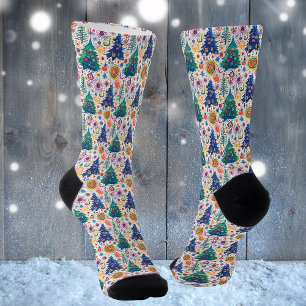 Colourful Festive Tree Pattern Socks