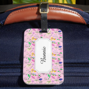Colourful Field flowers on pink Luggage Tag