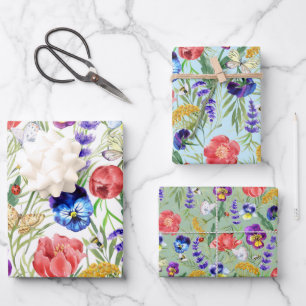 Colourful Field Flowers Wrapping Paper Set Provenc