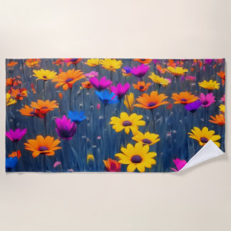 Colourful Field Of Flowers Beach Towel