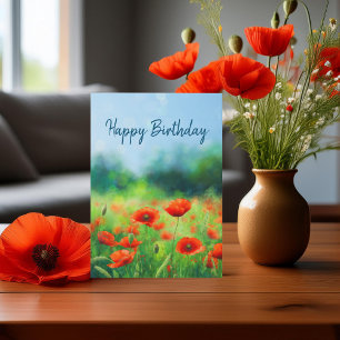 Colourful Field with Poppies Birthday Card