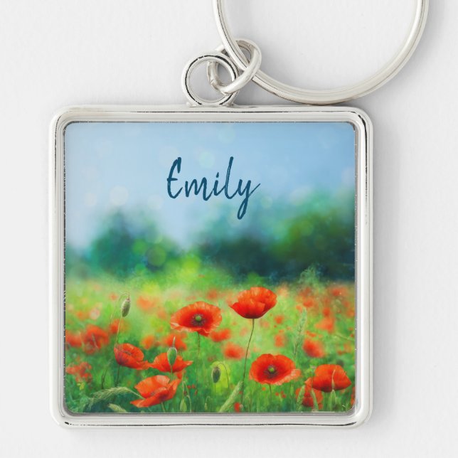 Colourful Field with Poppies Keychain (Front)
