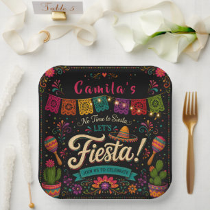 Colourful Fiesta Birthday Paper Plates for Girls
