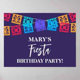 Colourful Fiesta Birthday Party Blue Poster