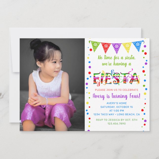 Colourful fiesta birthday party  invitation (Front)
