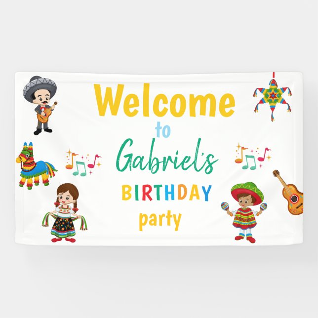 Colourful Fiesta Birthday Party welcome banner (Horizontal)