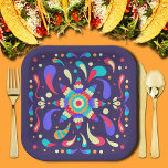 Colourful Fiesta Blue Paper Plate<br><div class="desc">Let's taco bout your birthday with this fun colourful design on a beautiful dark blue square paper plates. MATCHING items in our collection.</div>