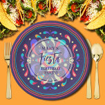 Colourful Fiesta Blue Paper Plate<br><div class="desc">Let's taco bout your Mexican fiesta birthday with this fun colourful design on beautiful dark blue paper plates. MATCHING items in our collection.</div>