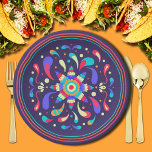 Colourful Fiesta Blue Paper Plate<br><div class="desc">Let's taco bout your Mexican fiesta birthday with this fun colourful design on beautiful dark blue paper plates. MATCHING items in our collection.</div>