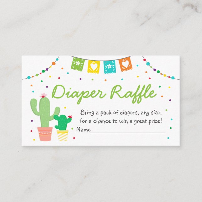 Colourful Fiesta Cactus Baby Shower Diaper Raffle Enclosure Card (Front)