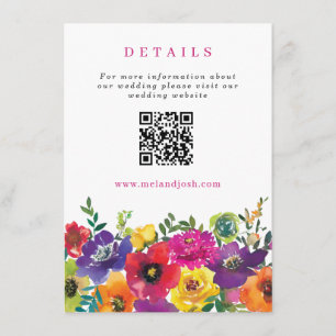 Colourful Fiesta Flowers Wedding Website  QR Code Enclosure Card