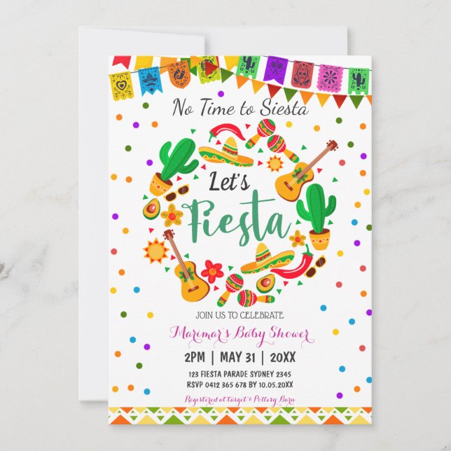 Colourful Fiesta Mexican Culture Cactus Baby Showe Invitation (Front)