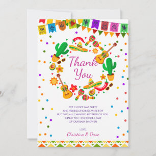 Colourful Fiesta Mexican Culture Cactus Baby Showe Thank You Card
