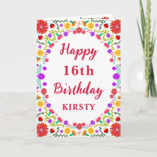 Colourful Fiesta Mexican Floral Frame 16th Birthda Card