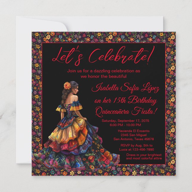 Colourful Fiesta Quinceañera Invitation (Front)
