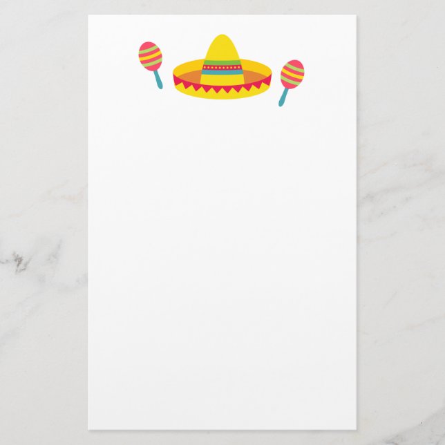 Colourful Fiesta Sombrero Hat Maracas Stationery (Front)