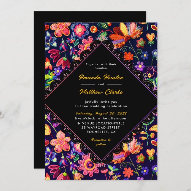 Colourful fiesta wedding invitation (Front/Back)