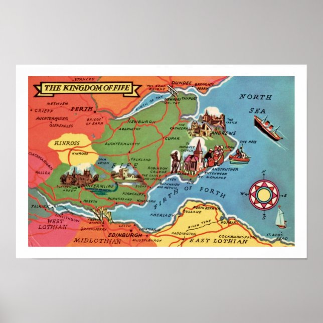 Colourful Fife Scotland Vintage Print (Front)