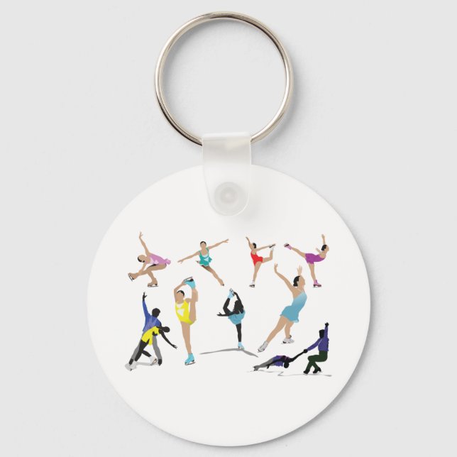 Colourful Figure Skating Ice Skaters in Motion Key Ring (Front)