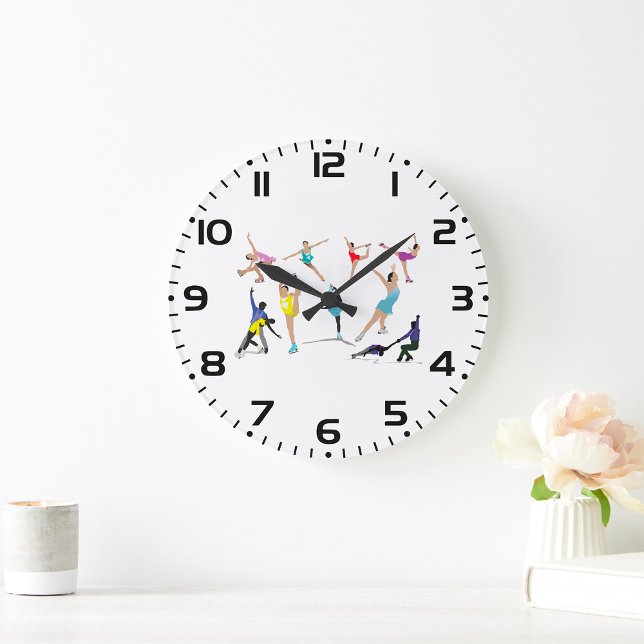 Colourful Figure Skating Ice Skaters in Motion Large Clock (Creator Uploaded)