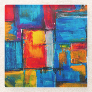 Colourful Fine Art Abstract Oil Painting Glass Coaster