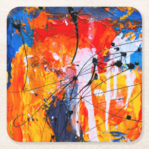 Colourful Fine Art Abstract Oil Painting Square Paper Coaster