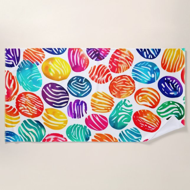 Colourful Fingerprint Art Beach Towel (Front)