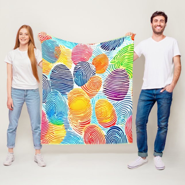 Colourful Fingerprint Pattern Fleece Blanket (In Situ)