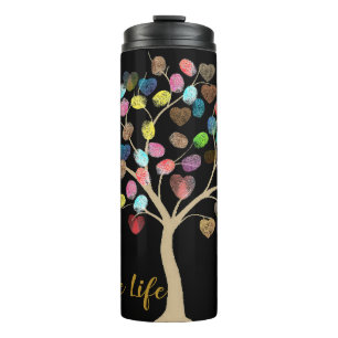 Colourful Fingerprint Tree "Celebrate Life" hearts Thermal Tumbler