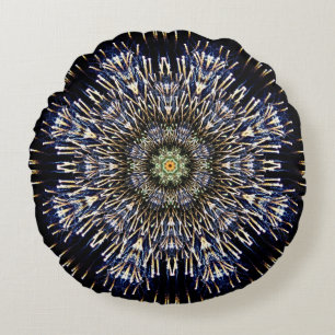 Colourful Firework Mandala Round Cushion